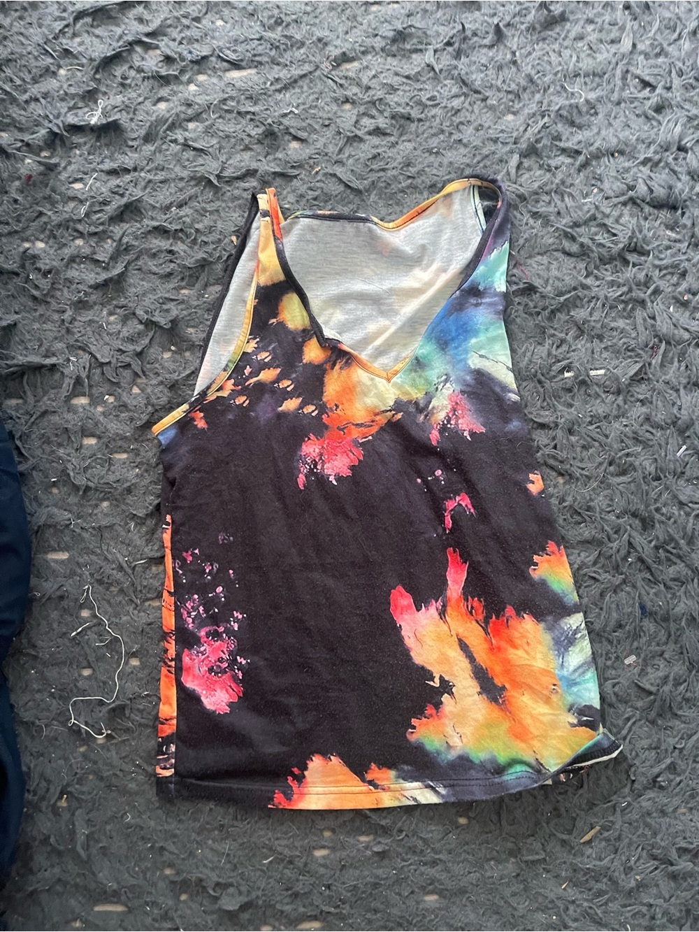 SHEIN Black Tie-Dye V-Neck Tank Top with Orange Pink Blue Accents
